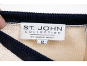 St. John Ivory White And Black Stripe Button Up Cardigan, Size 12