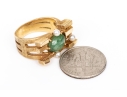 10k Yellow Gold Vintage Brutalist Style Nephrite Jade And Seed Pearl Set Ring, Size 4.75