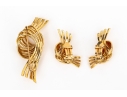 14k Yellow Gold Classic Vintage Knot And Ribbon Matching Earrings And Brooch Set