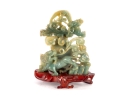 Carved Green Jade Dragon And Qilin Sculpture On Wood Base