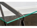 Chrome Framed Glass Top Desk With Sawhorse Form Pedestals