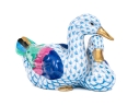 Herend Hungary Hand-Painted Porcelain Ducks – Blue Fishnet With Polychrome Feathers