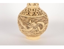 Chinese Carved Celluloid Vase With Dragon And Flower Motifs