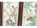 Vintage Chinese Folding Table Screen With Hand-Painted Scenes