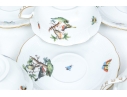Set Of Ten Herend Hungary Hand-Painted Porcelain Tea Cups And Saucers, Rothschild Bird (RO) Pattern