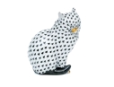 Herend Hungary Hand-Painted Porcelain Seated Cat, Black Fishnet (VHNM) Pattern