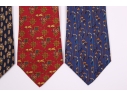 Four Beautiful Salvatore Ferragmo Mens Silk Neck Ties, Made In Italy (golf)