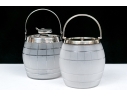 Two Antique Frosted Crystal And Silverplate Biscuit Jars