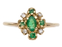 14k Yellow Gold Vintage Emerald And Diamond Cluster Ring, App. 0.04 TCW, Size 5.75