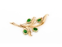 Yellow Gold Striking Vintage Nephrite Jade Spray Foliate Brooch