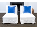 Attrib. Ralph Lauren Pair Of Slipcovered Mohair Upholstered Slipper Chairs