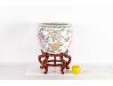 Mid-20th Century Chinese Famille Rose Porcelain Fish Bowl With Wooden Stand