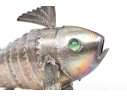 Vintage Sterling Silver Articulating Fish With Green Glass Eyes