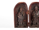Antique Chinese Carved Triptych Travel Shrine Featuring Fu Lu Shou