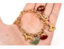 14k Yellow Gold Fun Rope Motif Vintage Charm Bracelet, With 14k And 9k Assorted Charms
