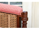 Mahogany And Cane Custom Upholstered Accent Armchair