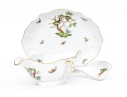 Herend Hungary Hand-Painted Porcelain Gravy Boat, Underplate And Ladle, Rothschild Bird (RO) Pattern
