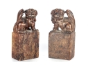 Vintage Carved Soapstone Asian Foo Dog Bookends