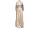 Fantastic Calvin Klein Beige Evening Gown With Lace Shoulder Cover, Size 12