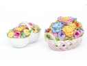 Two Herend Hungary Hand-Painted Porcelain Vibrant Floral Baskets 