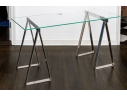 Chrome Framed Glass Top Desk With Sawhorse Form Pedestals