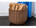 Twin Handled Wicker Storage Basket With Wood