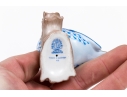 Herend Hungary Hand-Painted Porcelain Stout Bird Figure On Branch, Blue Fishnet Pattern