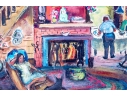 Signed Pastel On Paper, Family Home Interior