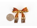 French 800 Vermeil Silver Beautiful Ornate Red And White Fringed Enamel Bow Brooch