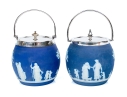 Compatible Pair Of Jasperware Biscuit Jars, Including One Wedgewood