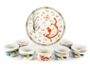 Chinese Porcelain Dragon And Phoenix Plate With Eight Tea Cups