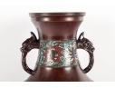 Chinese Archaic-Style Brass And Cloisonné Enamel Hu Vase