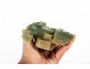Carved Green Jade Dragon And Qilin Sculpture On Wood Base