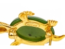 14k Yellow Gold Charming Vintage Green Nephrite Jade Turtle Motif Brooch