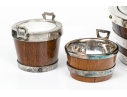 Five Piece Antique English Oak And Silverplate Salt And Condiment Set