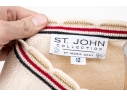 St. John Ivory White Button Up Red, Blue And Gold-toned Cardigan, Size 12
