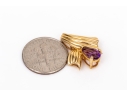 14k Yellow Gold Contemporary Pear Amethyst Swirl Pendant