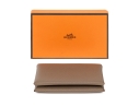 Hermes Taupe Leather Calvi Card Holder, With Box