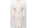 St. John Ivory White Sweater Dress With Sequinned Collar, Size 10