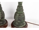 Pair Of Asian-Style Verdigris Metal Table Lamps