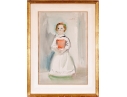 Signed Watercolor Painting, Girl In A Dress
