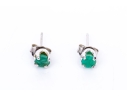 14k White Gold Opaque Round Emerald Stud Earrings, App. 0.36 TCW