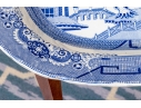 Antique English Blue Willow Serving Tray On Hepplewhite Style Wood Frame