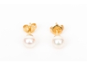 Mikimoto 18k Yellow Gold Beautiful 6.25 Mm Cultured Pearl Stud Earrings
