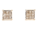 14k Yellow Gold Handsome Pair Of Princess Cut Diamond Cluster Earrings, App. 0.54 TCW
