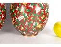 Pair Of Chinese Cloisonné Red Lidded Ginger Jars With Floral Motifs