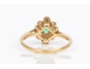 14k Yellow Gold Vintage Emerald And Diamond Cluster Ring, App. 0.04 TCW, Size 5.75