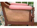Mahogany And Cane Custom Upholstered Accent Armchair