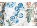 Bennison “Wheat Flower” Pattern Upholstered Skirted Table With Glass Top