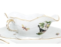 Herend Hungary Hand-Painted Porcelain Gravy Boat, Underplate And Ladle, Rothschild Bird (RO) Pattern